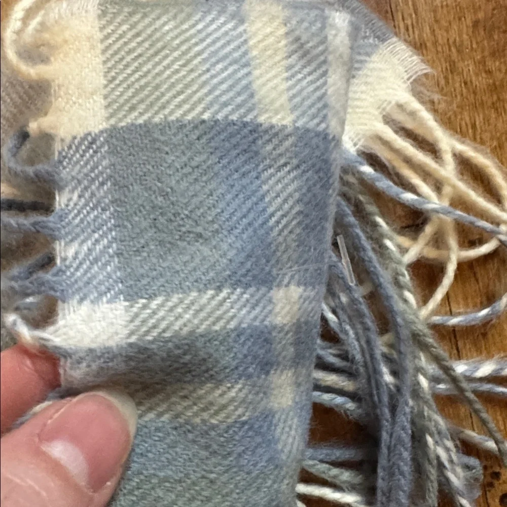 D&Y Soft Plaid Scarf in Blue Cream Tan winter cashmere like